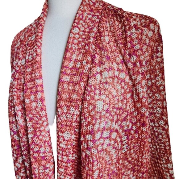 Ruby Rd Cardigan Women Size LARGE Orange Red‎ Mesh Lace Shrug Open Front Boho - Picture 2 of 13